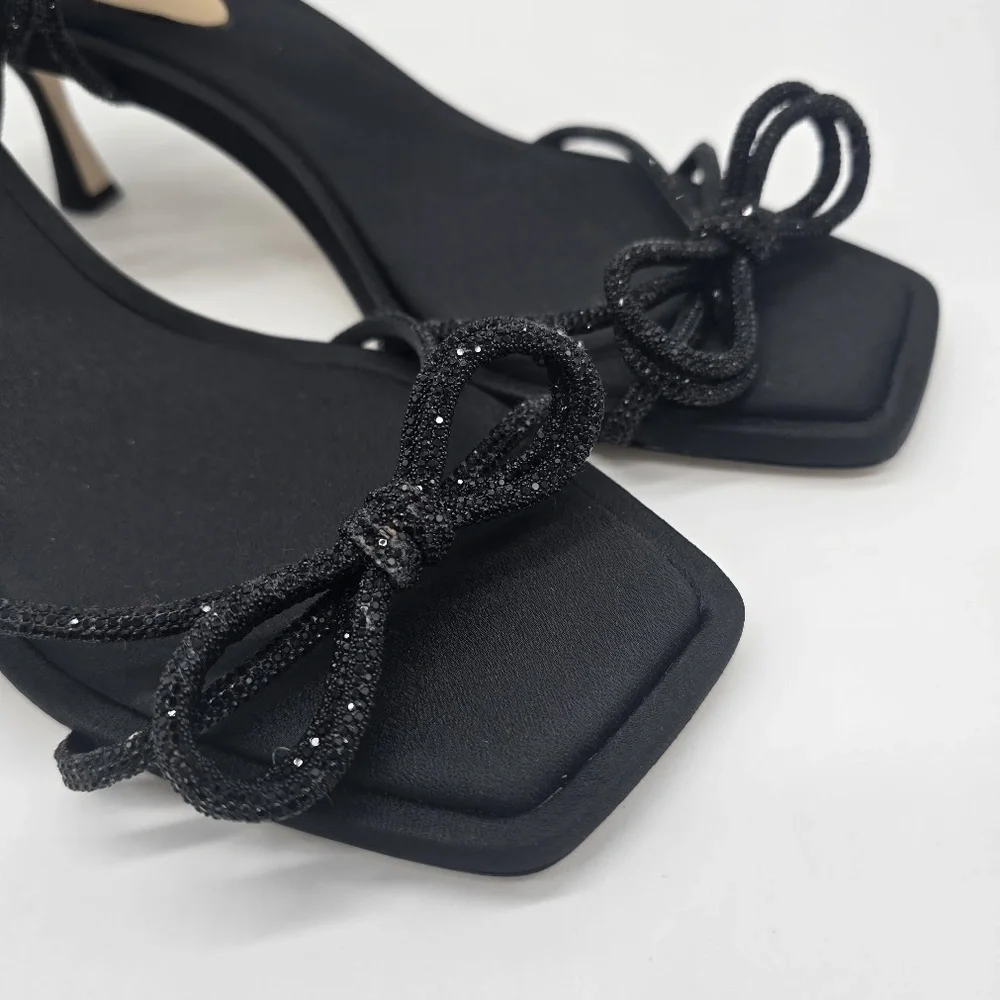 Badgley Mischka Crystal Bow Kitten Heel Sandals Black 10
